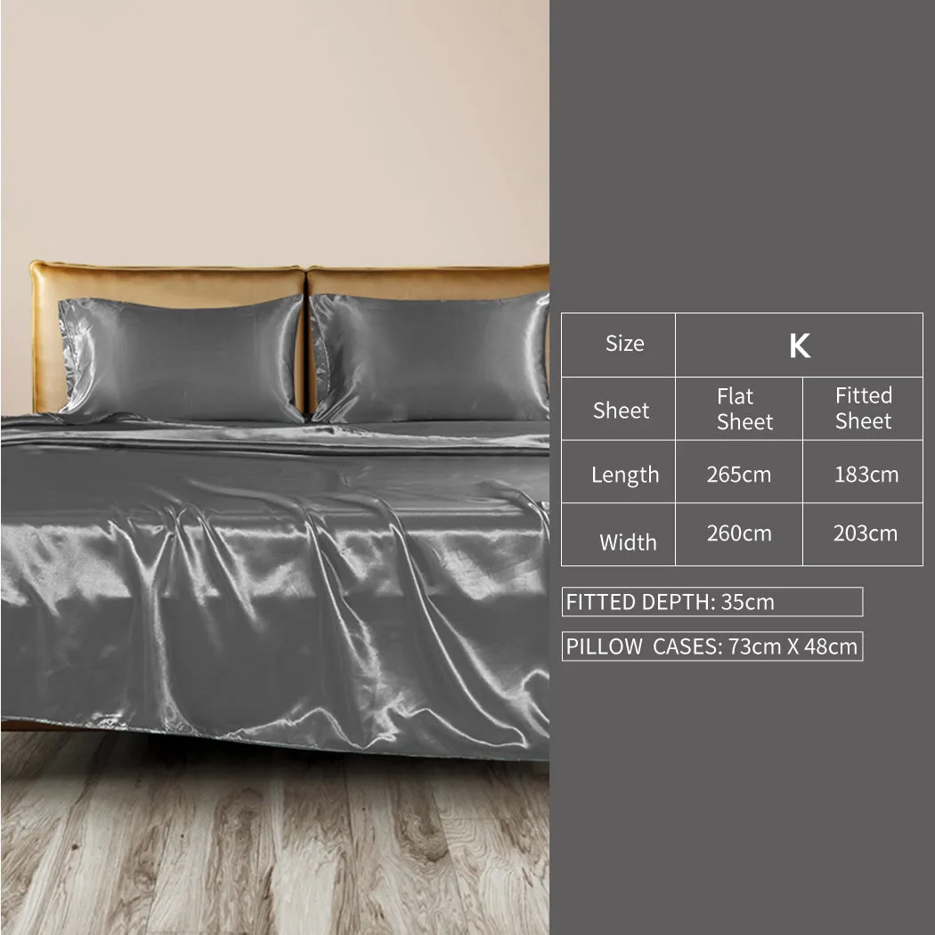 King Dreamz Silky Satin Sheets Fitted Grey Dark Grey