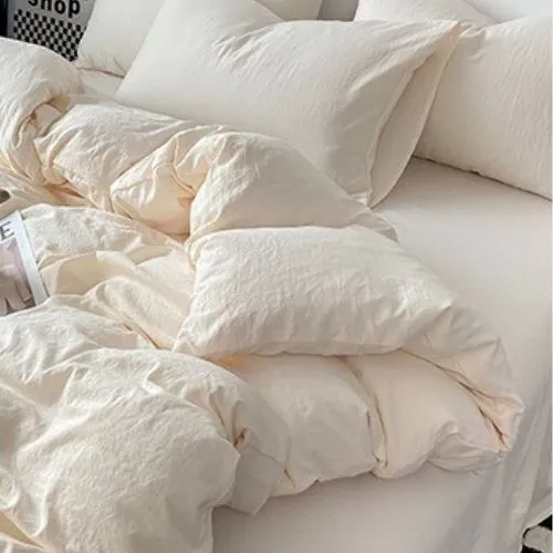 King size 6 Pieces bedding Set, Washable Cotton Milky White  Color.