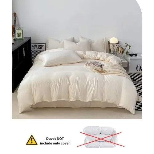 King size 6 Pieces bedding Set, Washable Cotton Milky White  Color.