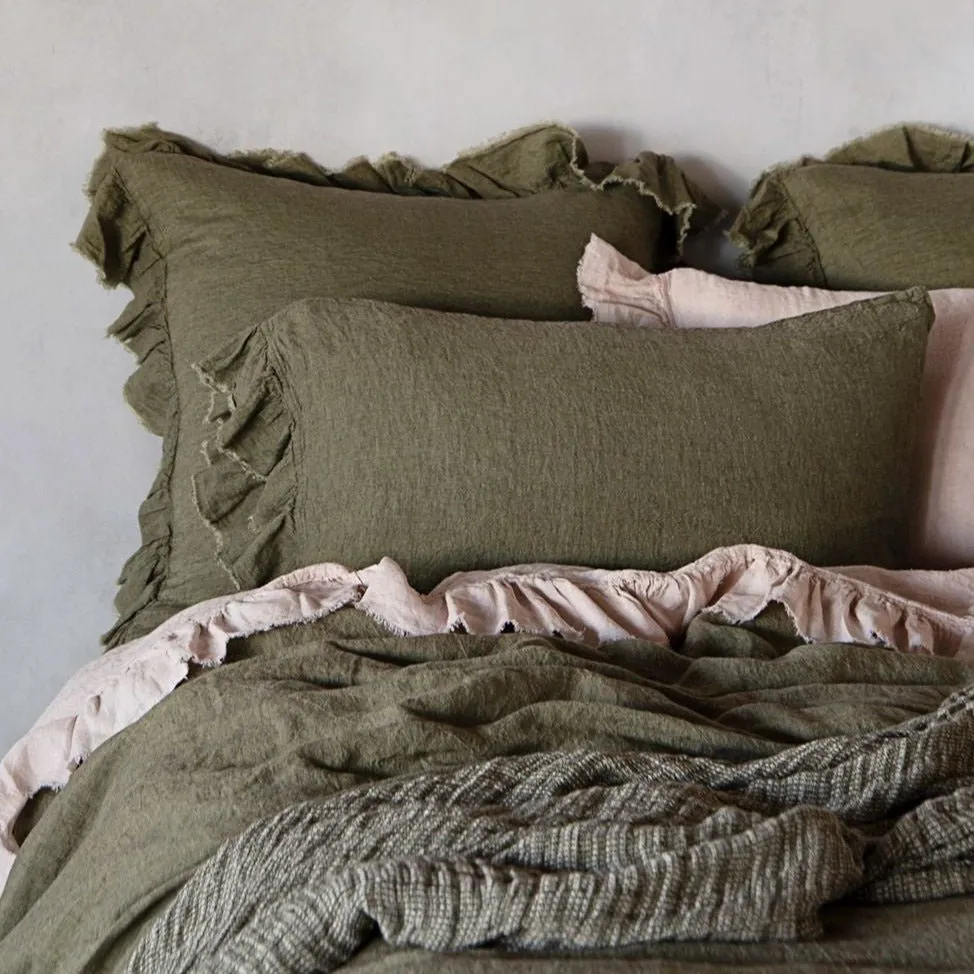 Kristine European Linen Pillowcase - Armee