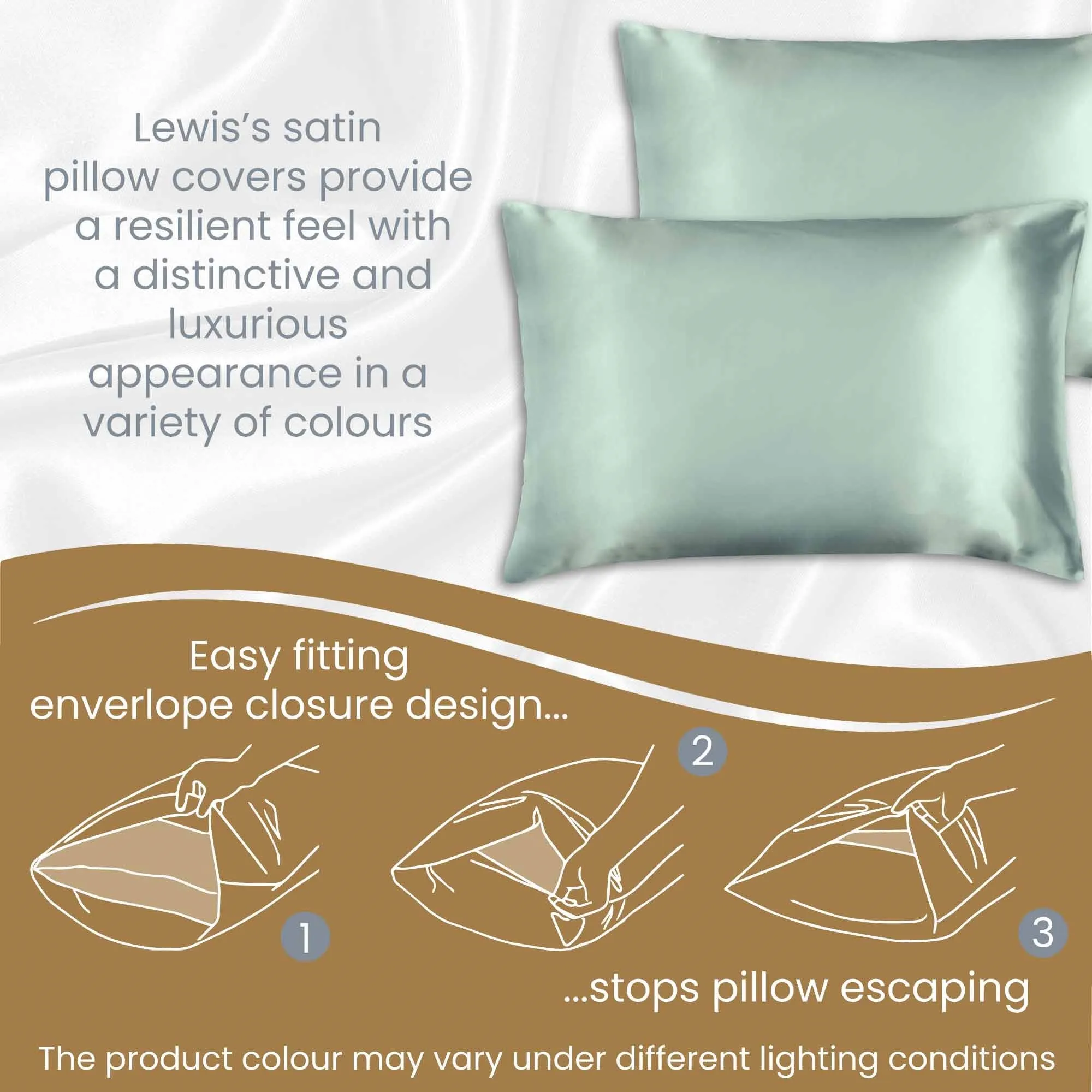 Lewis's Satin Feel 2 Pack Pillowcases - Blue