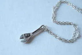 Little Crecent Wrench Necklace | Silver Wrench Charm Necklace | Tool Jewelry