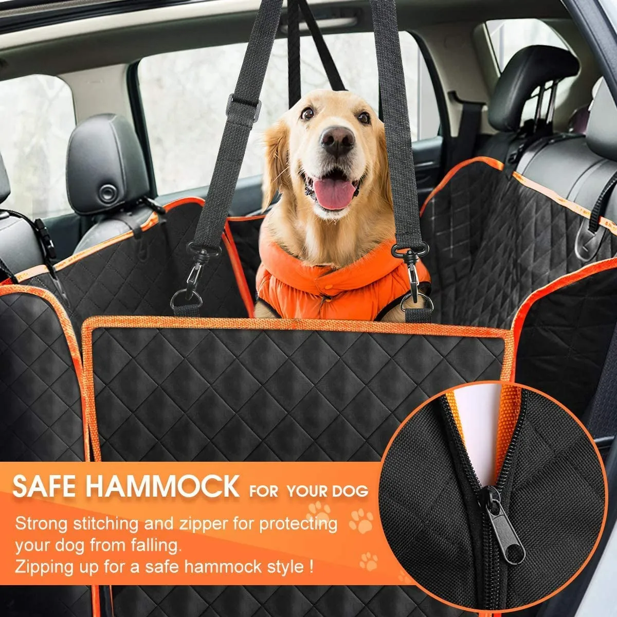 lufebut Dog Car Seat Cover - Waterproof Pet Hammock with 4 Bags Side Flap, Scratchproof and Nonslip Backseat Protection for Car, Truck and SUV