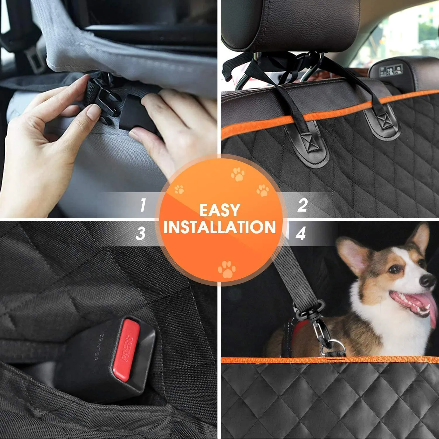 lufebut Dog Car Seat Cover - Waterproof Pet Hammock with 4 Bags Side Flap, Scratchproof and Nonslip Backseat Protection for Car, Truck and SUV