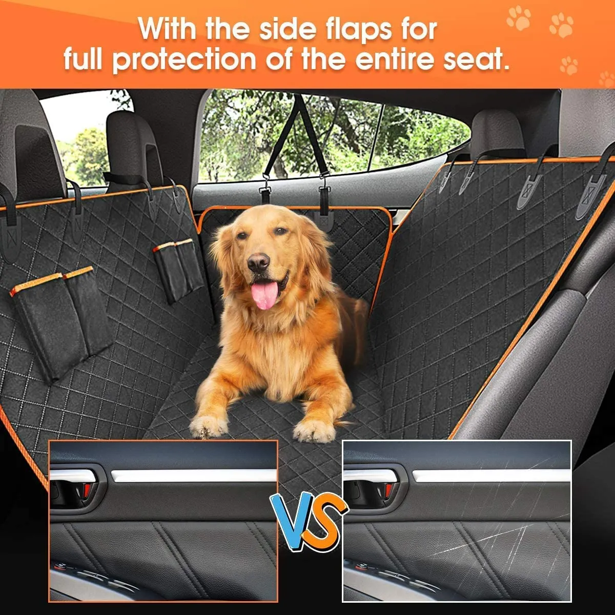 lufebut Dog Car Seat Cover - Waterproof Pet Hammock with 4 Bags Side Flap, Scratchproof and Nonslip Backseat Protection for Car, Truck and SUV