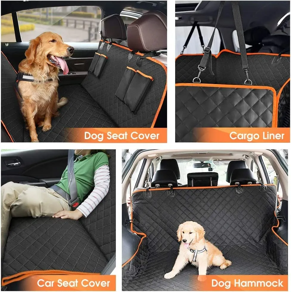 lufebut Dog Car Seat Cover - Waterproof Pet Hammock with 4 Bags Side Flap, Scratchproof and Nonslip Backseat Protection for Car, Truck and SUV