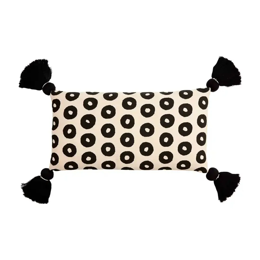 LUMBAR BLACK DOT TASSEL PILLOW