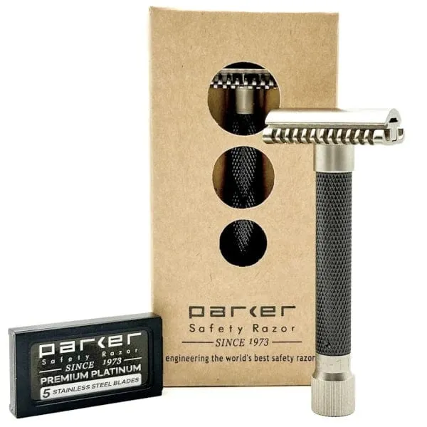 Parker Variant Adjustable Safety Razor Open Comb (Graphite) - Get Free Feather Razor Blades With Purchase