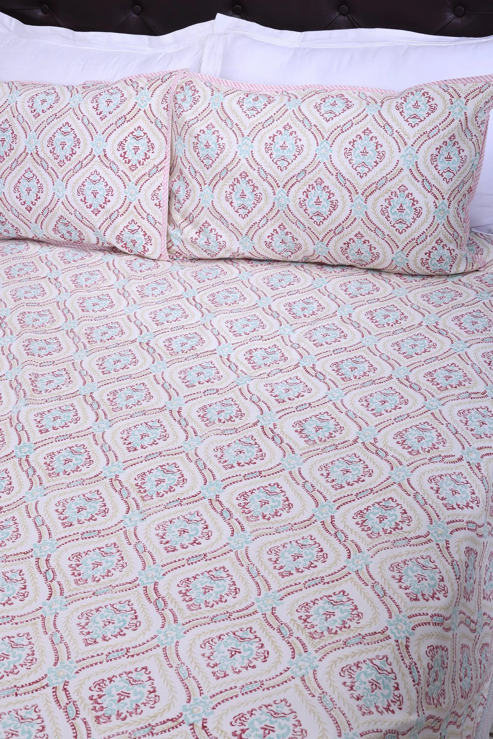 Parvati Damask Jaal Pink Cotton Percale Bedsheet