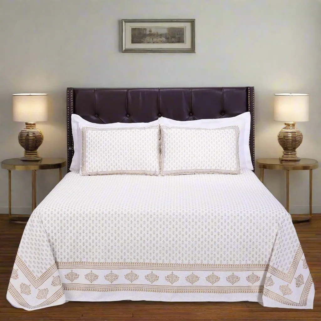 Pastel Jia Booti White Cotton Bedsheet