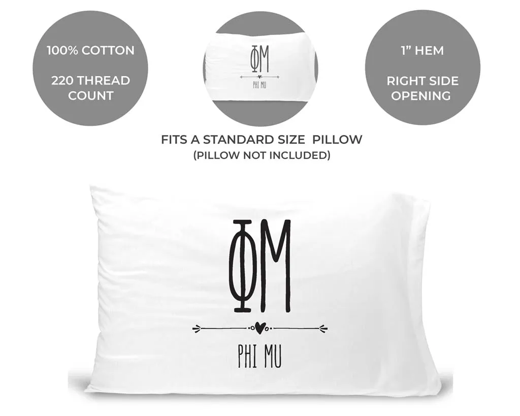 Phi Mu Boho Greek Letters and Name Pillowcase