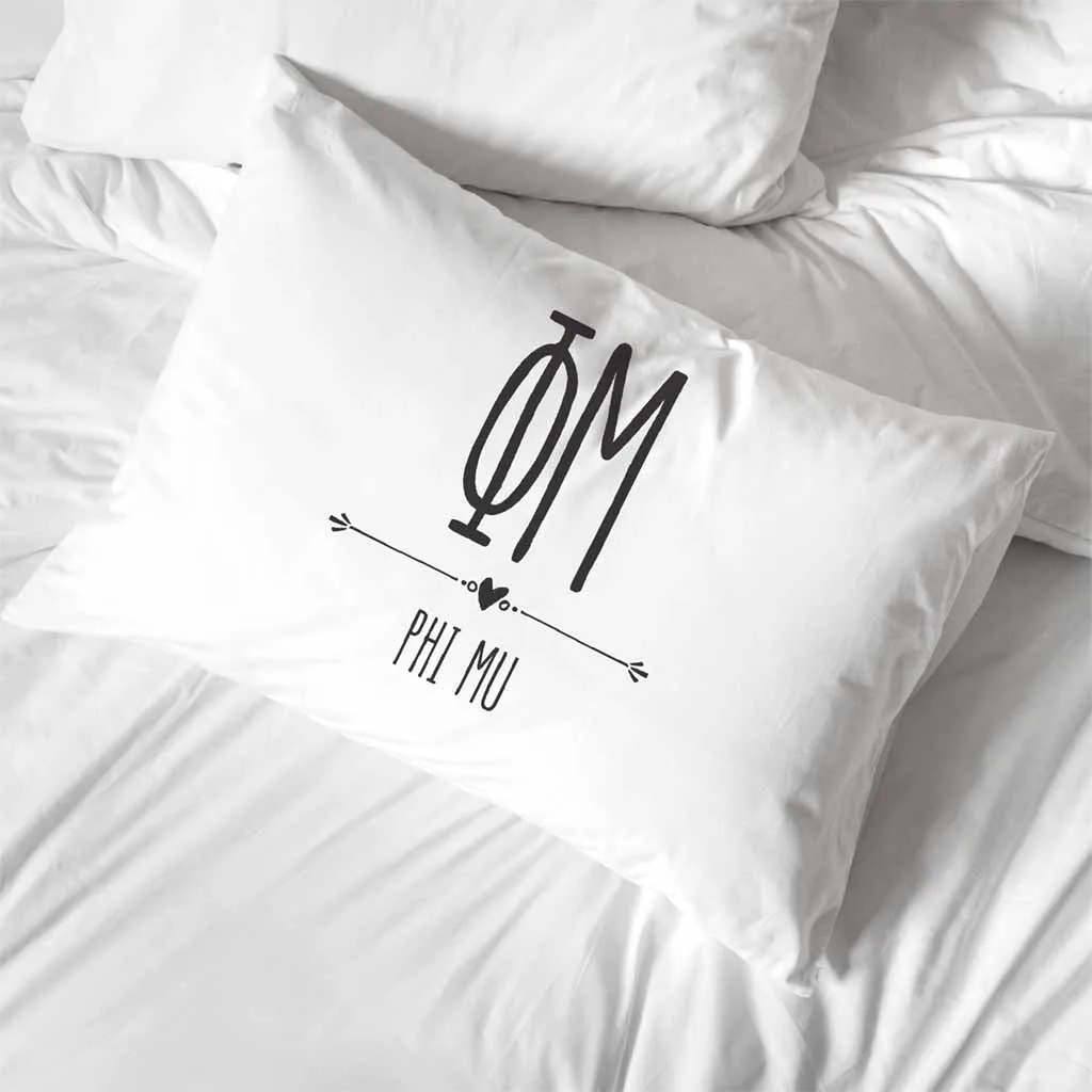 Phi Mu Boho Greek Letters and Name Pillowcase