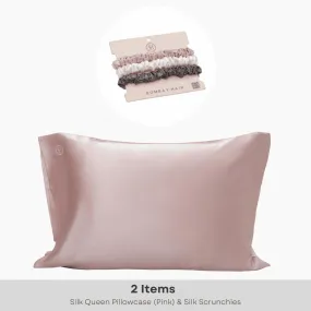 Pink Silk Pillowcase (Queen)   Scrunchies