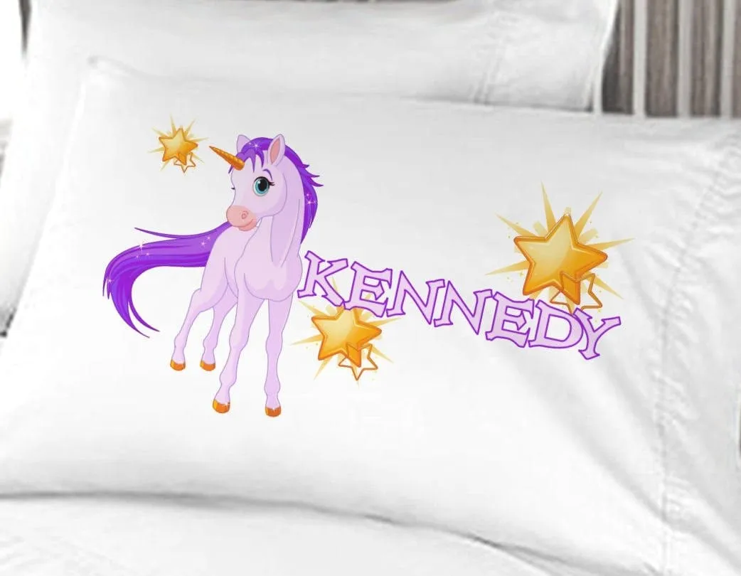 Pink Unicorn Girl's Pillowcase - stars and unicors decor - cute gift idea for girls birthday or room decor