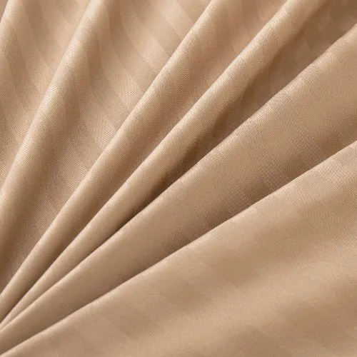 Premium 6 Piece King Size Duvet Cover Satin Stripe Solid Golden Brown.