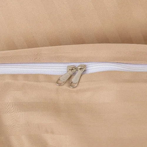 Premium 6 Piece King Size Duvet Cover Satin Stripe Solid Golden Brown.