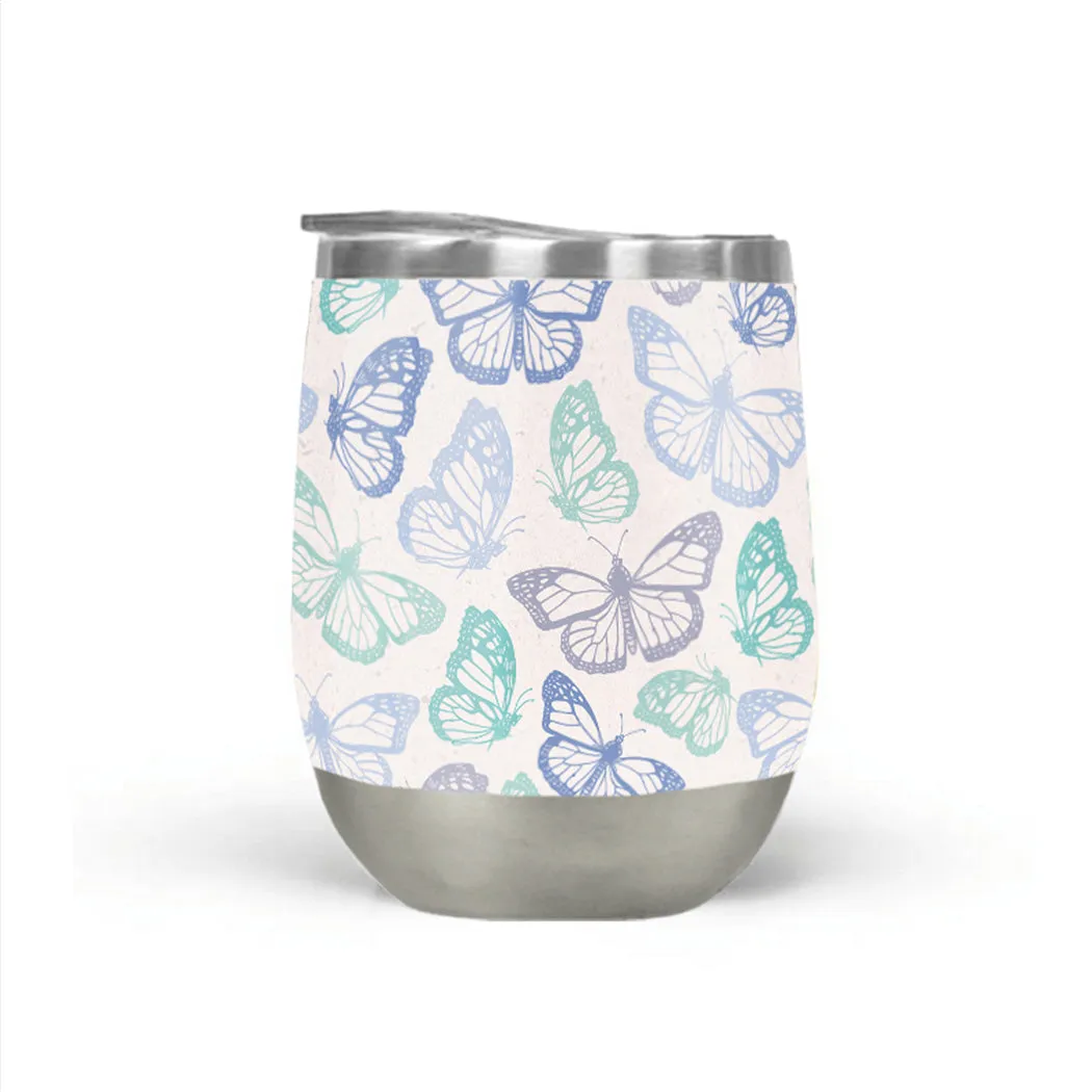 Purple and Green Butterfly Wine Tumbler