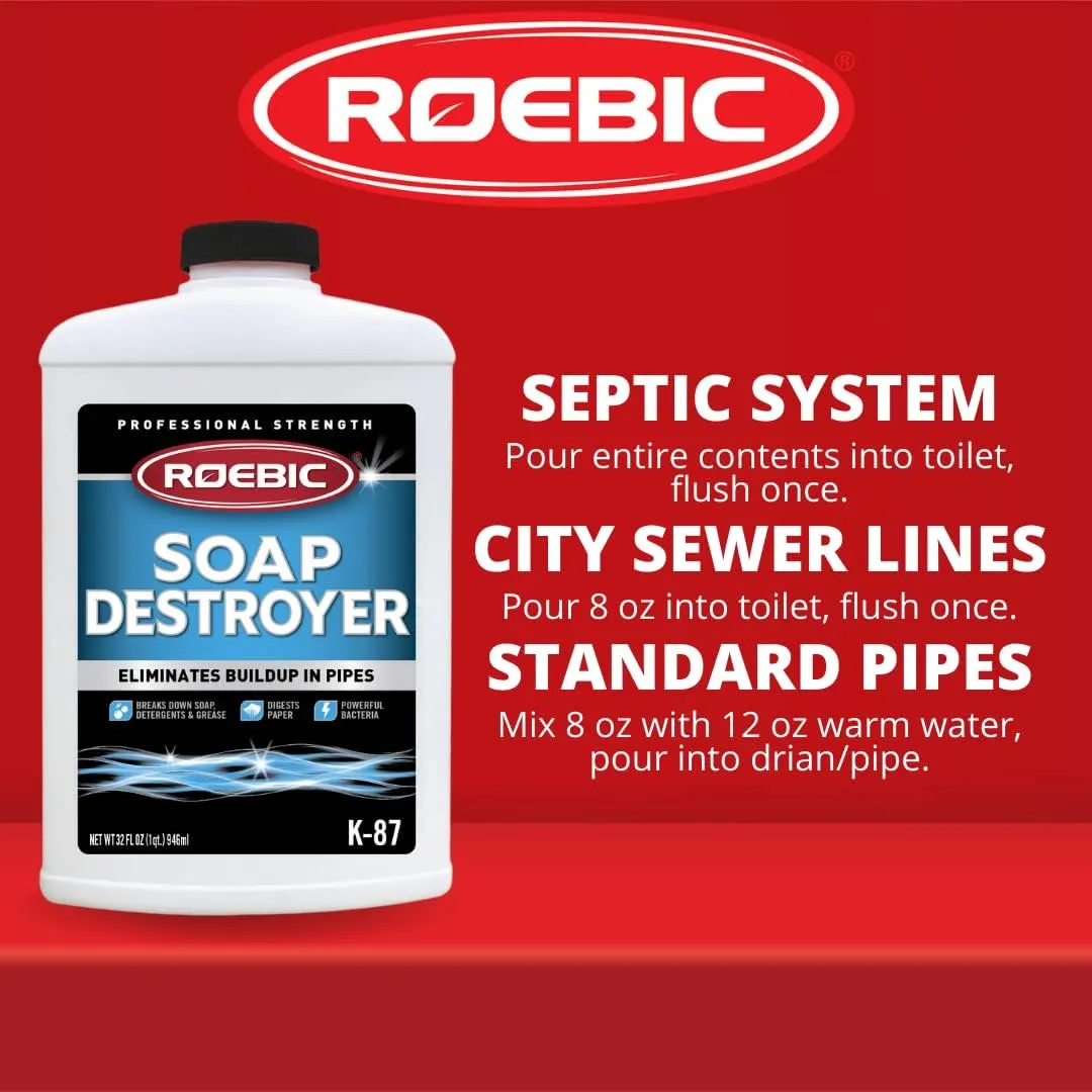 Roebic K-87SD-Q4 32 oz Professional Strength Soap Destroyer Digester Drain & Septic Tank Cleaner - Quantity of 6