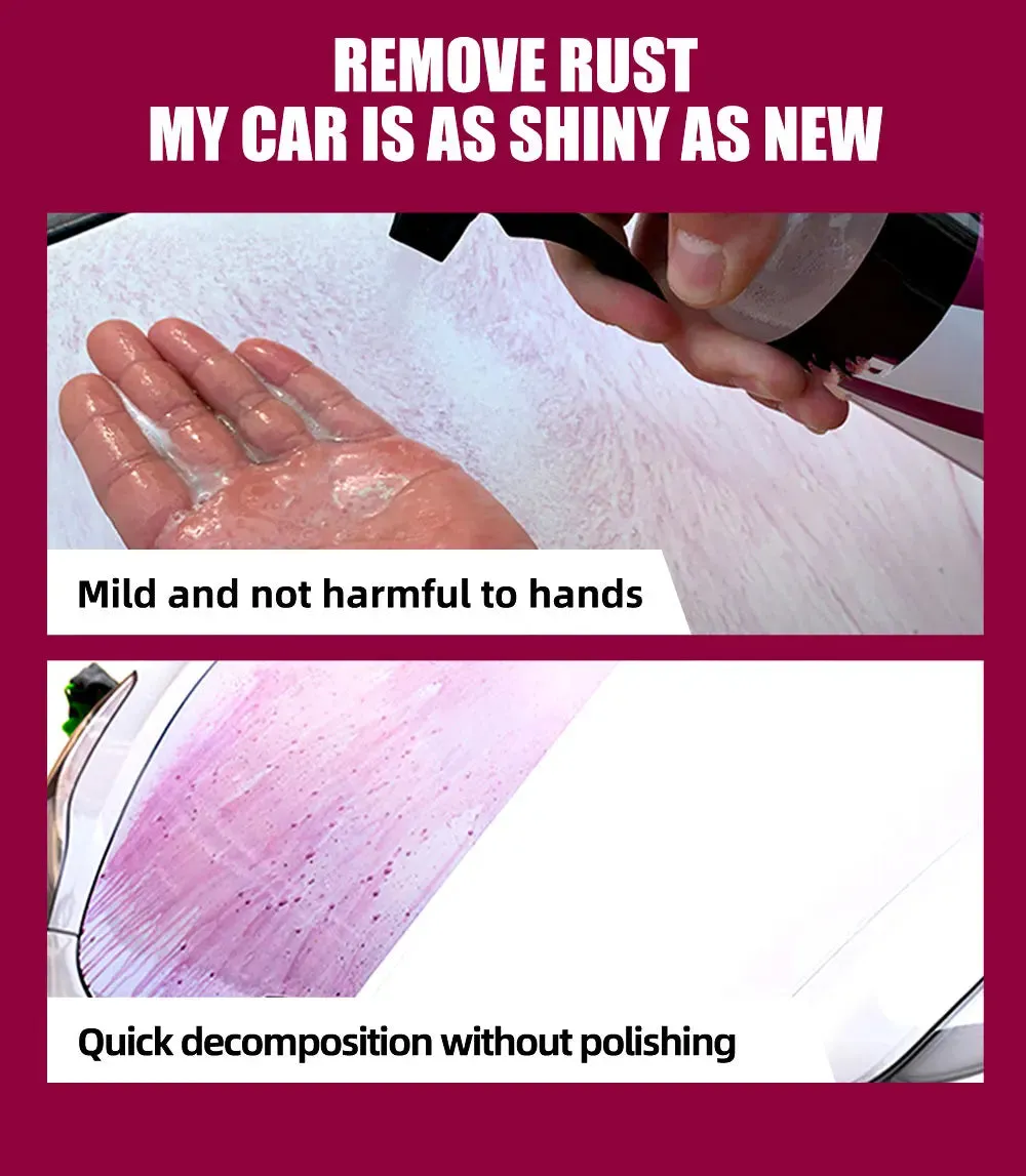 Rust Remover Spray Remove Iron Particles Car Paint Motorcycle RV Boat Faucet Metal Use Car Wax Car Wash Refurbishing Polishing