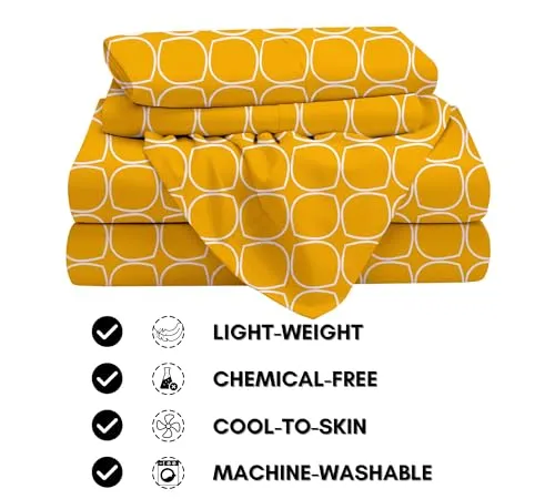 RVS DECOR Home Double Bedsheet for Double Bed Cotton | Double Bed Sheet Double Bed Cotton | Cotton Bedsheets for Double Bed | Cotton Bed Sheets for Double Bed (90x90 Inch, Yellow and White) -S_10