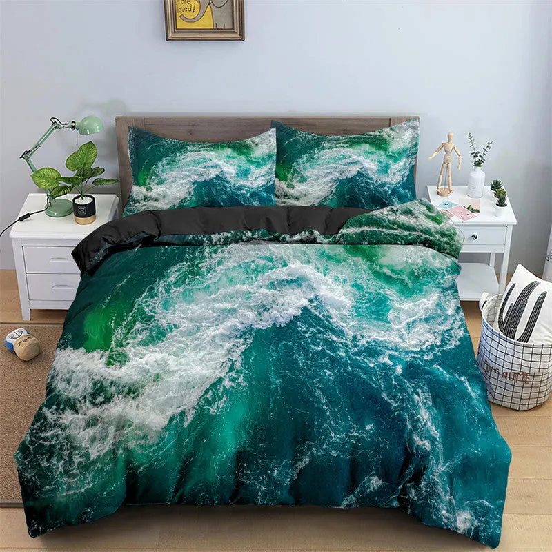 Scuba 3D Ocean Waves Bedding Set Queen Size Soft Summer Sea Beach