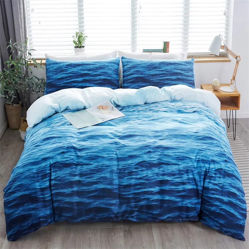 Scuba 3D Ocean Waves Bedding Set Queen Size Soft Summer Sea Beach