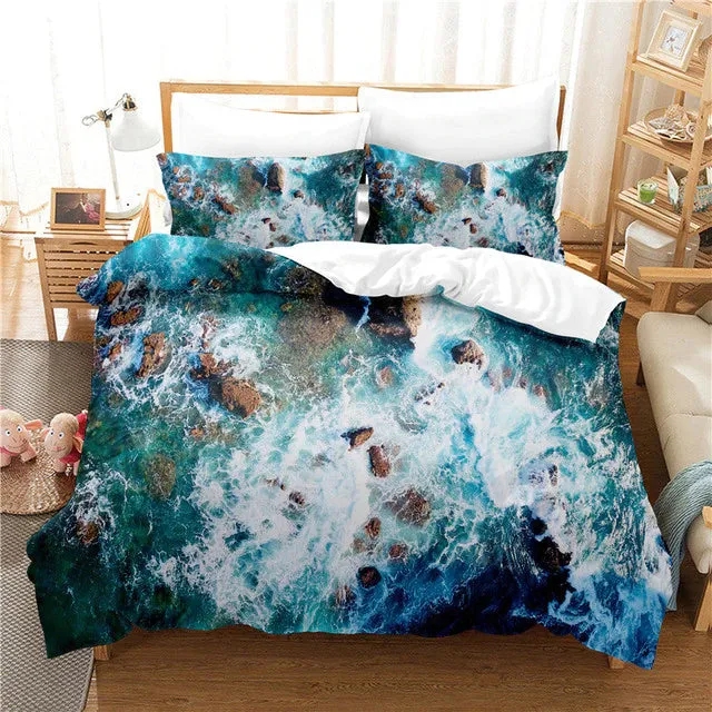 Scuba 3D Ocean Waves Bedding Set Queen Size Soft Summer Sea Beach