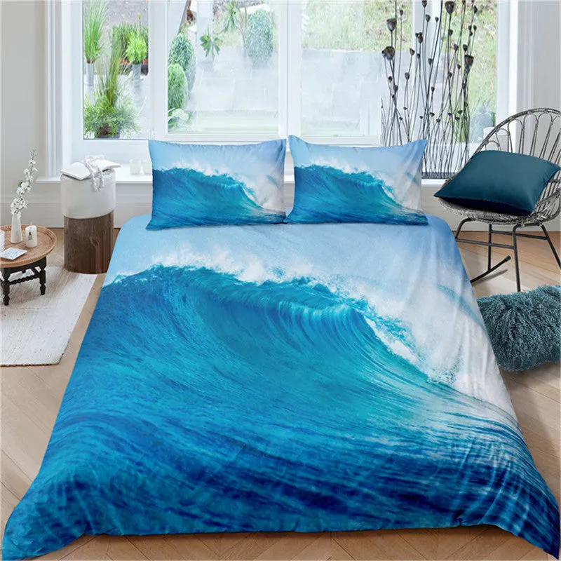 Scuba 3D Ocean Waves Bedding Set Queen Size Soft Summer Sea Beach