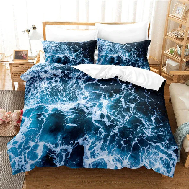 Scuba 3D Ocean Waves Bedding Set Queen Size Soft Summer Sea Beach