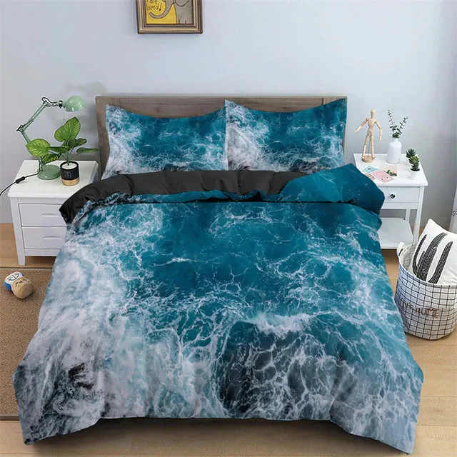 Scuba 3D Ocean Waves Bedding Set Queen Size Soft Summer Sea Beach