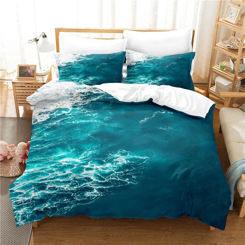 Scuba 3D Ocean Waves Bedding Set Queen Size Soft Summer Sea Beach