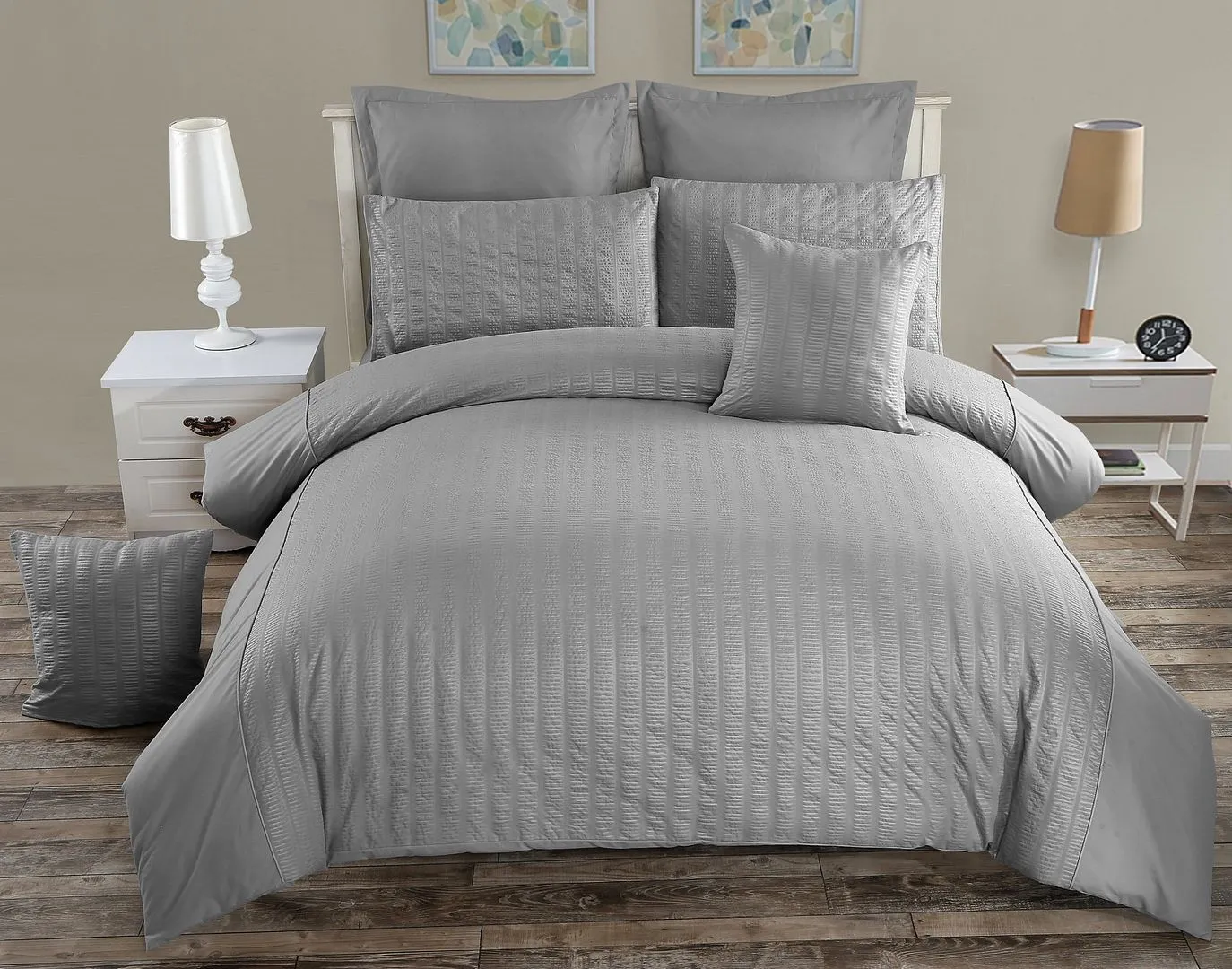 Seersucker Queen Size Grey Duvet Quilt Cover Set