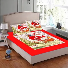 Shri Anand Creations 200TC Digital Print Christmas Bedsheet for Double Bed with Pillow Covers (Santa -2)