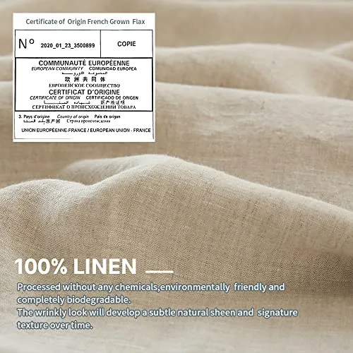 Simple&Opulence 100% Washed Linen Sheet Set-King Size-Natural France Flax Bed Sheet-4 Pcs Breathable,Ultra Soft,Farmhouse Bedding (1 Flat Sheet,1 Fitted Sheet,2 Pillowcases)-Embroidery Linen