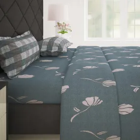 Story@Home Bedsheet | 186 TC 100% Cotton Bedsheet for Double Bed | Cotton Double Bedsheet with 2 Pillow Covers for Bedroom (250 X 225cm & 46 x 69 cm, Grey, Floral), Perfect for Festive Gifting!