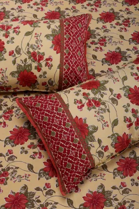 Suhana Lily Dreams Red Cotton Bedsheet