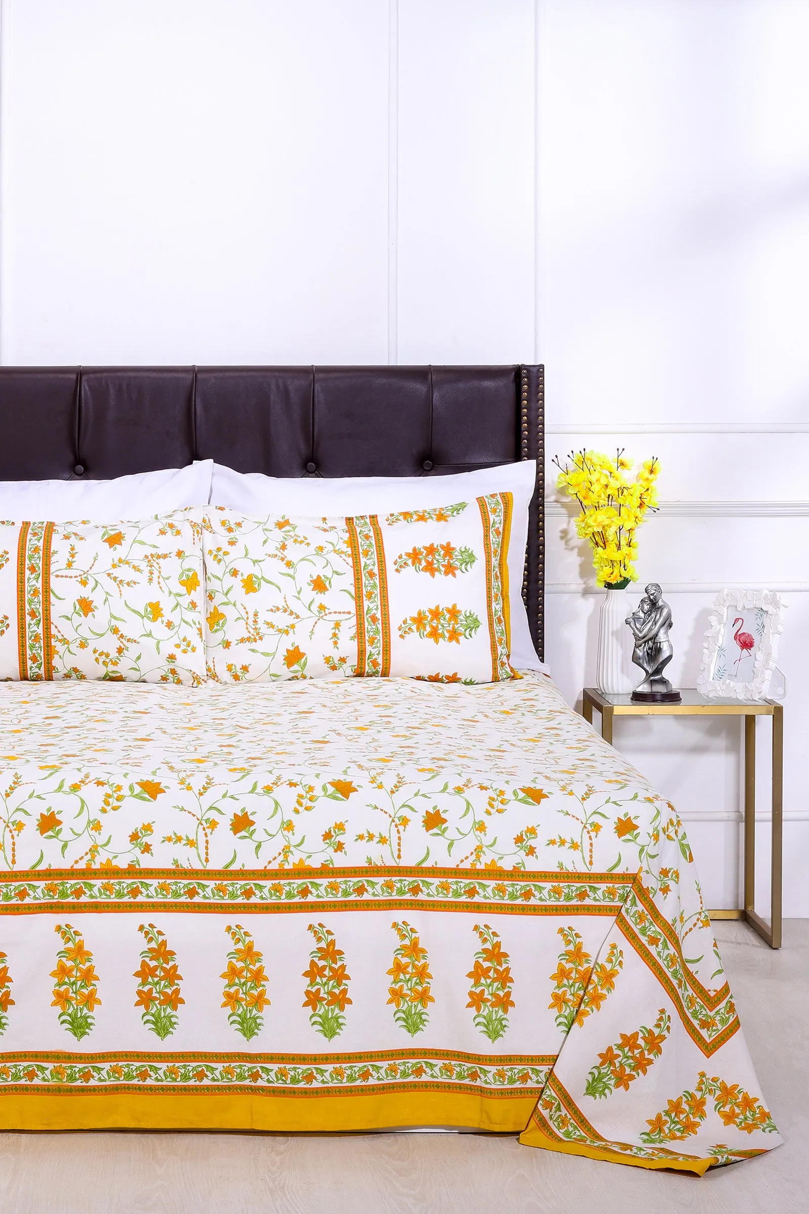 Summer Daisy Mustard Cotton Bedsheet