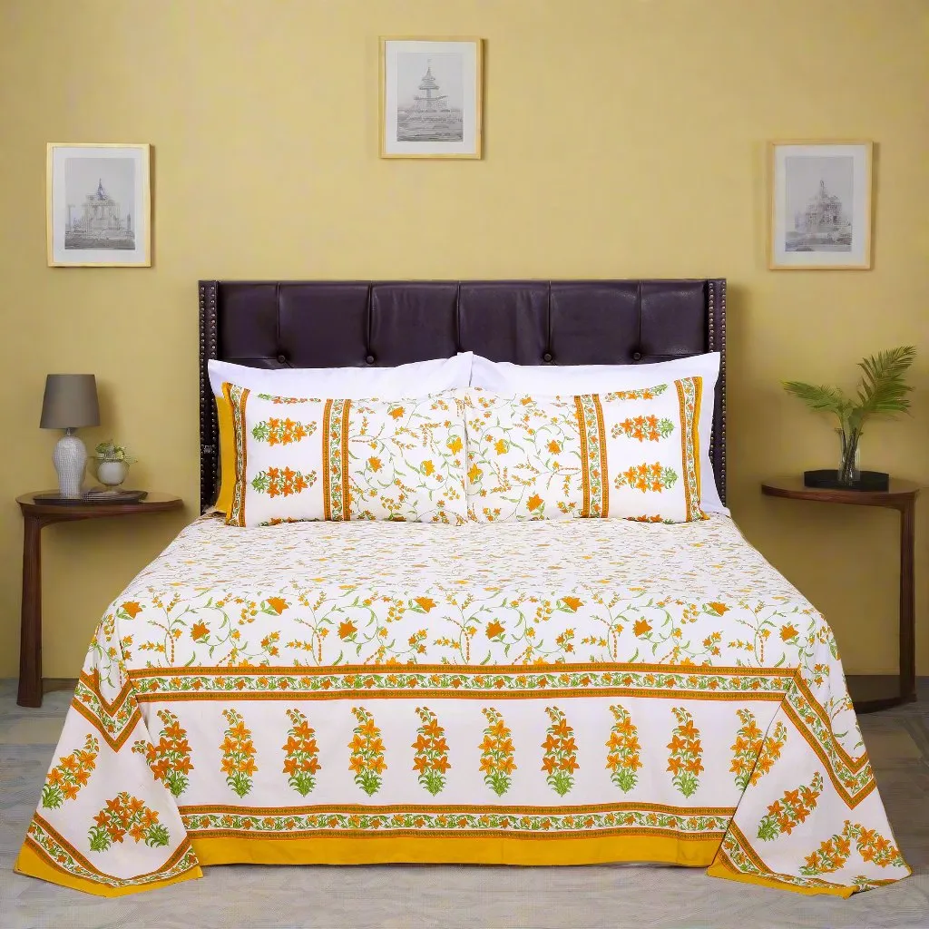 Summer Daisy Mustard Cotton Bedsheet