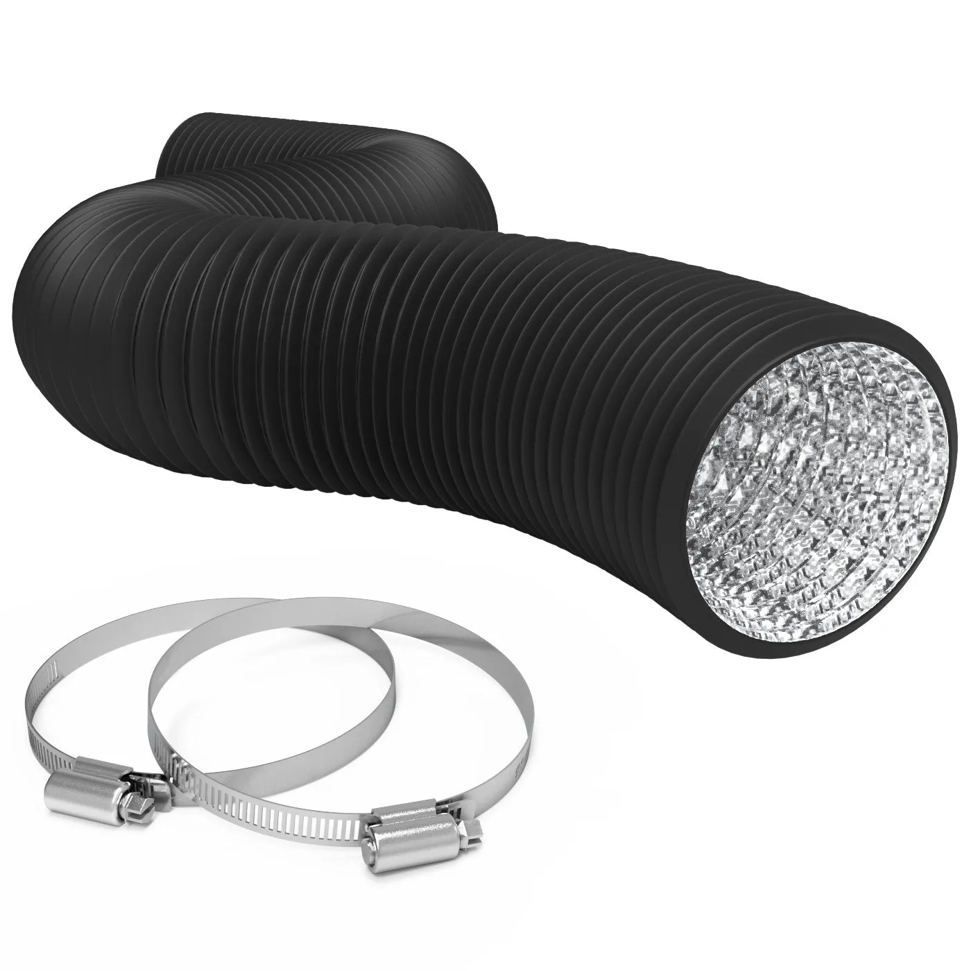 TerraBloom 12.4" (315mm) Air Duct - 8 FT Long, Black Flexible Ducting with 2 Clamps