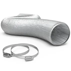 TerraBloom 8" Air Duct - 8 FT Long, Silver Flexible Ducting with 2 Clamps