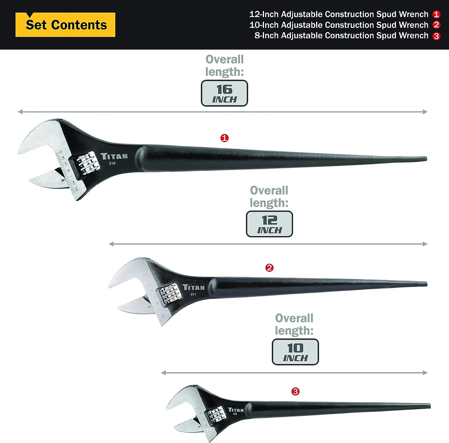 Titan 223 3-Piece Adjustable Construction Spud Wrench Set