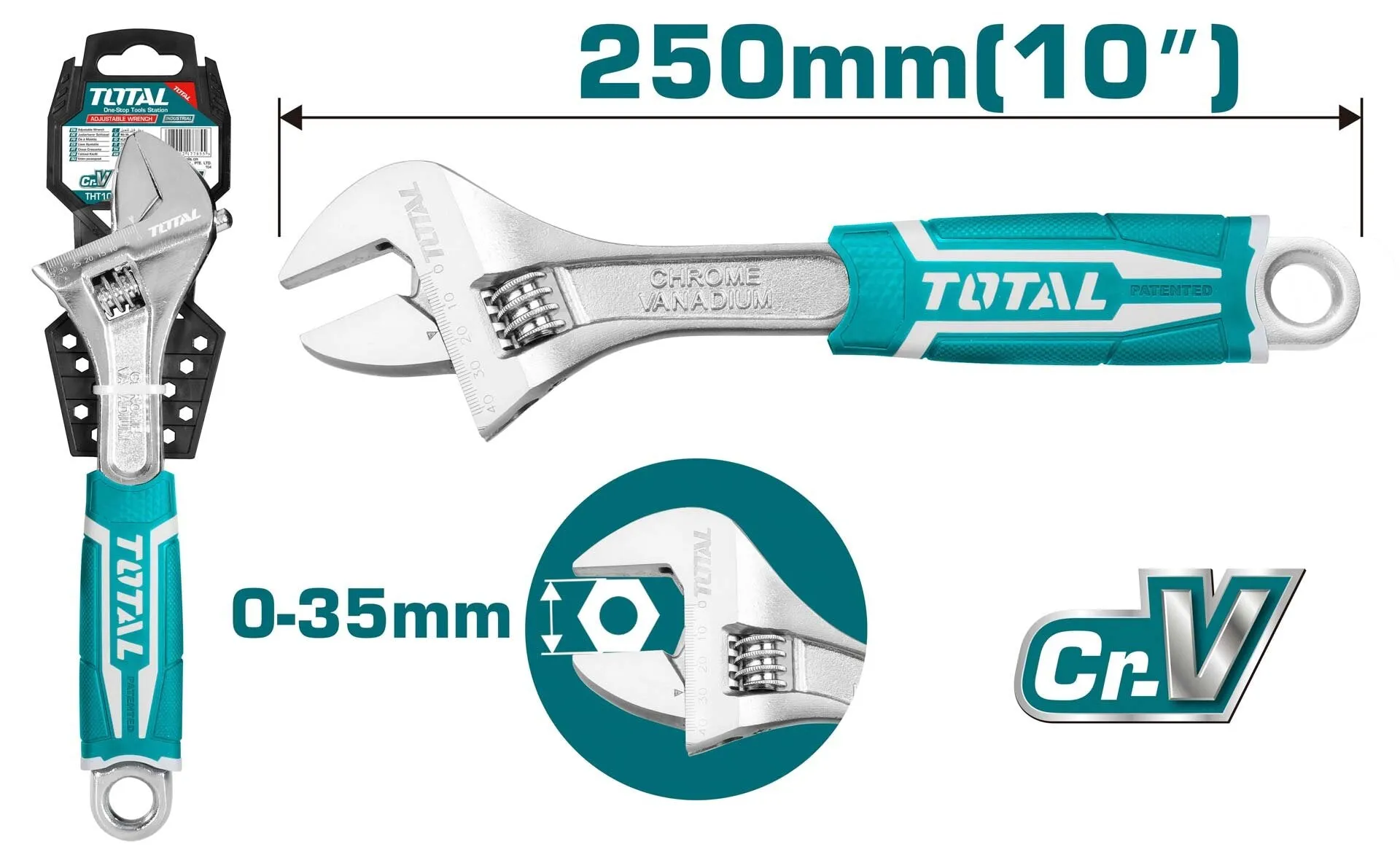 TOTAL | Wrench Adjustable 250mm/10" Rubber Handle