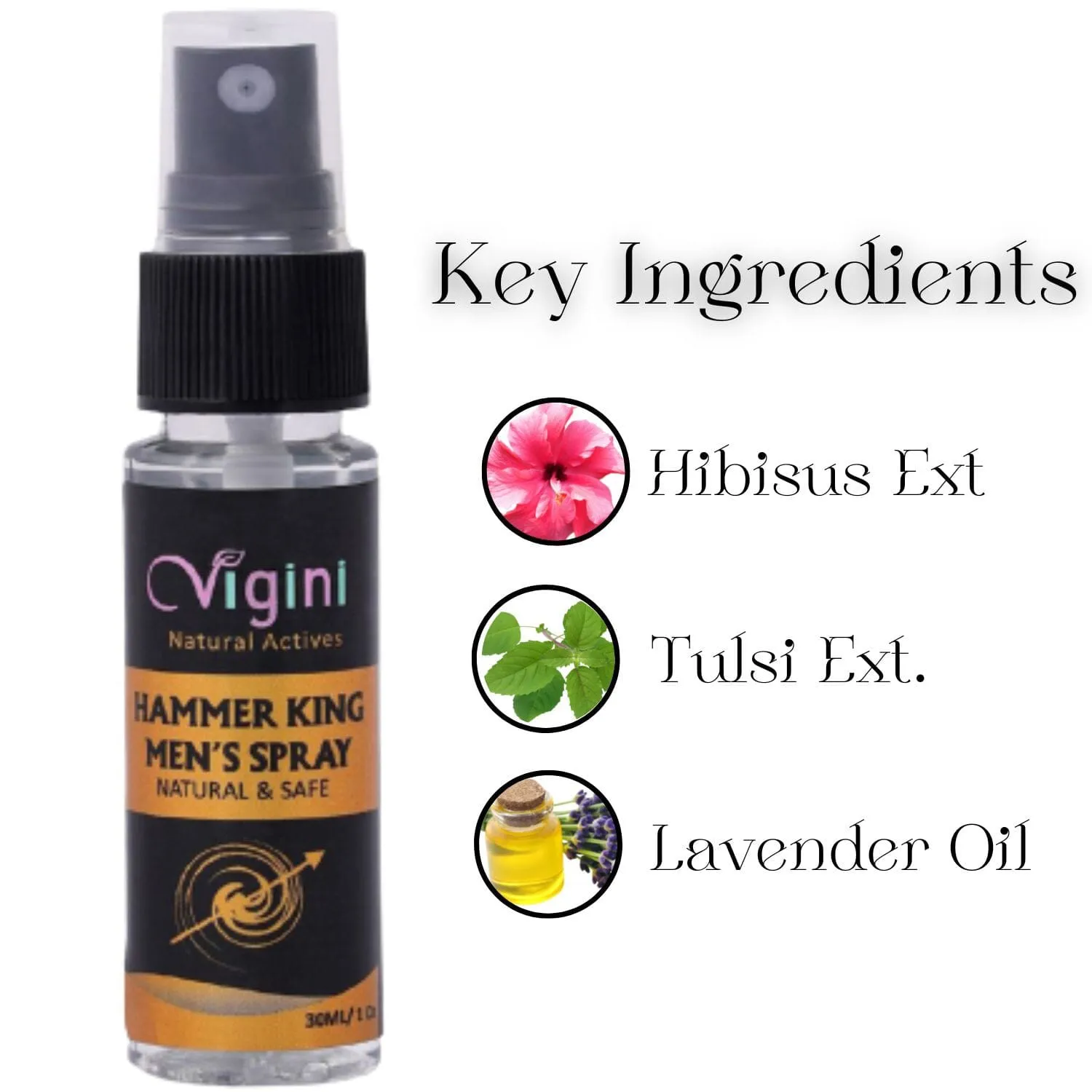 Vigini Natural Hammer King Intimate Deodorant Spray Men Long Lasting Pleasure Water Based Sexual Delay Time CFC Free Non Transferable Male 30 ml