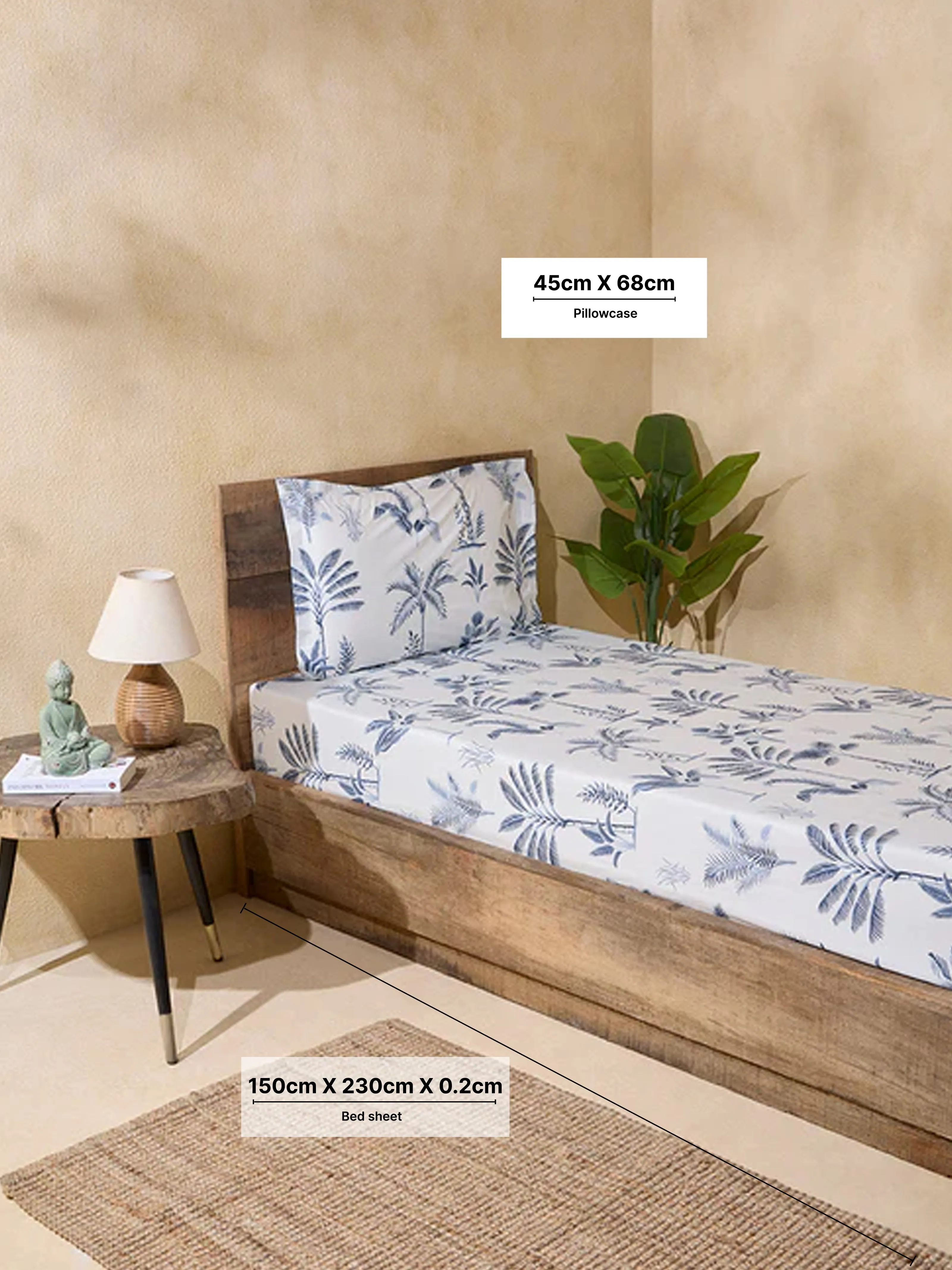 Westside Home Dusty Blue  Single Bed Flat Sheet and Pillowcase Set