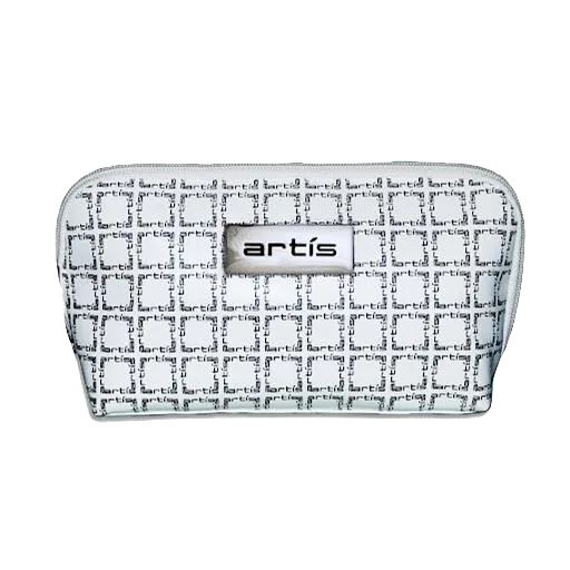 White Clutch With Black Logo Pattern