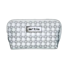 White Clutch With Black Logo Pattern