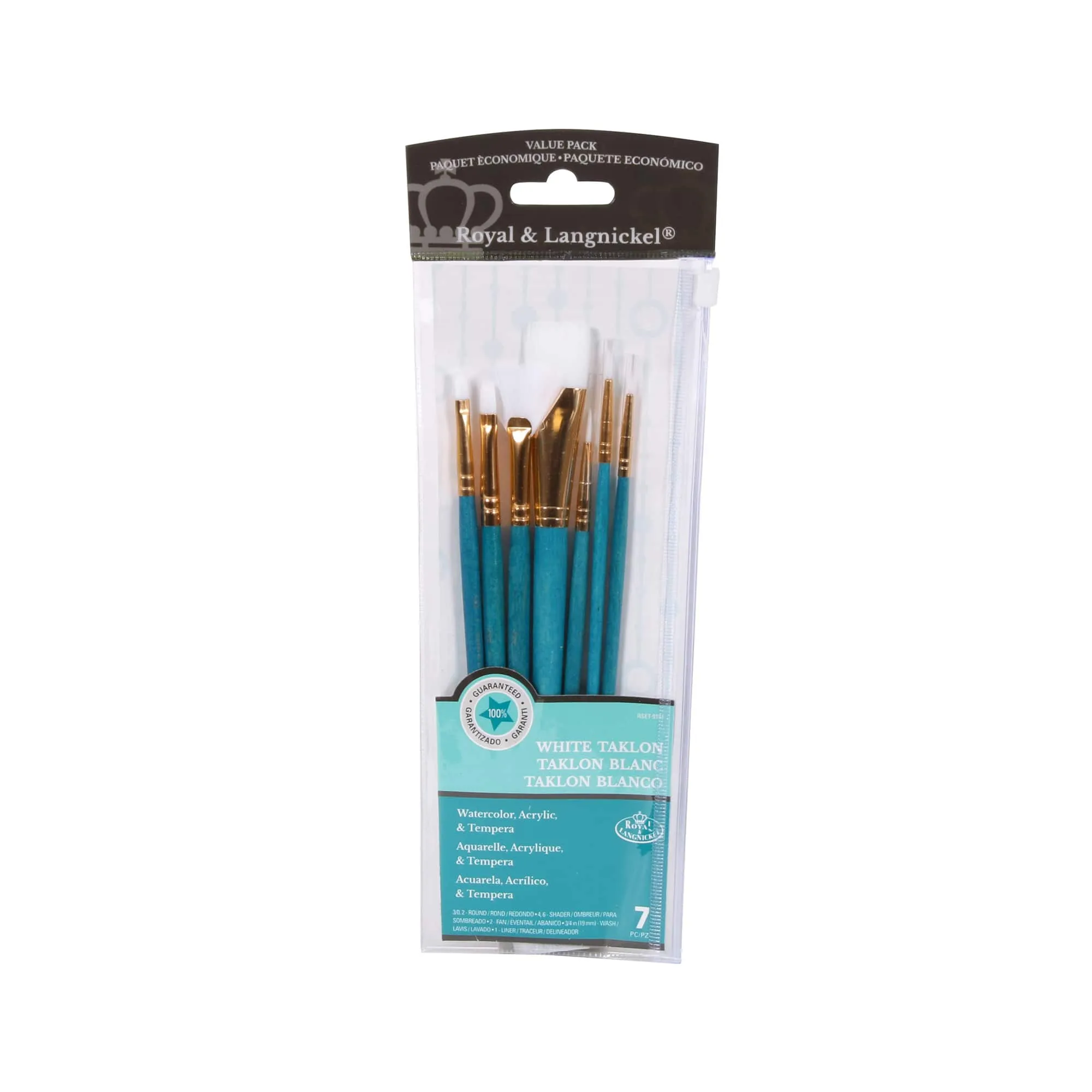 White Taklon Paintbrushes - Set of 7