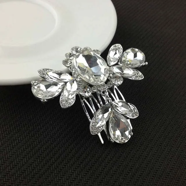 Women Girls Bridal Wedding Silver Crystal Rhinestone Diamante Flower Hair Clip Comb Pin Apparel Accessories Headwear Hair Combs