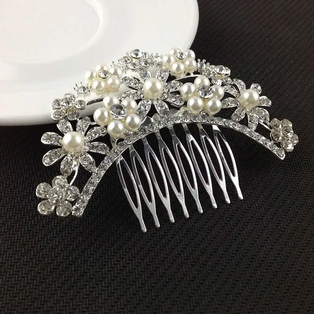 Women Girls Bridal Wedding Silver Crystal Rhinestone Diamante Flower Hair Clip Comb Pin Apparel Accessories Headwear Hair Combs