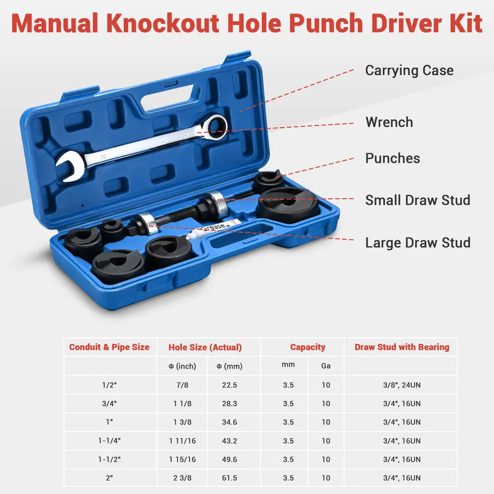 Yescom 6 Ton Manual Knockout Punch Kit 6 Piece Tool Kit